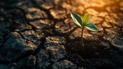 Sprout Growing in Dry Soil Symbolizes Hope and Resilience
