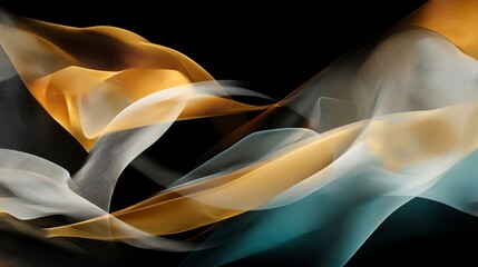 Fototapeta premium Abstract Flowing Silk Fabric with Gold and Teal Colors on Black