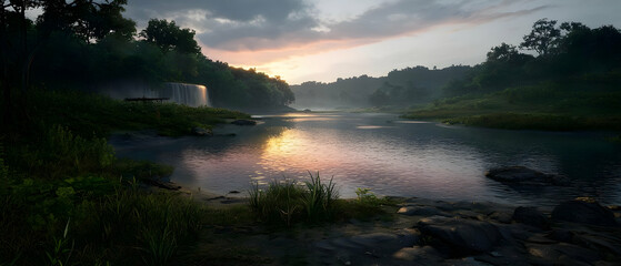 Serene River Scene at Sunrise