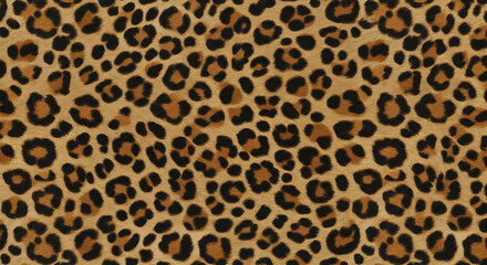 Seamless Leopard print pattern background texture design surface covering warm brown and black rosettes, Generative AI