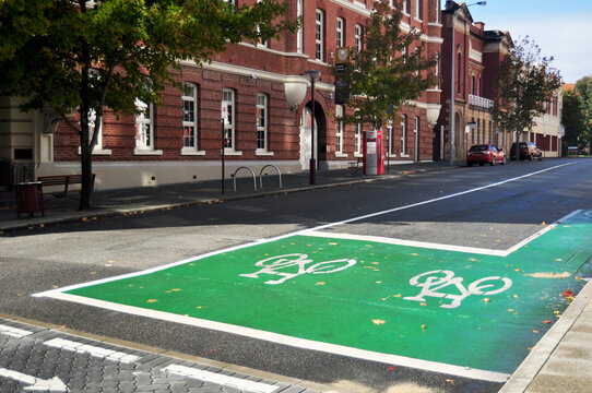 Fototapeta Bicycle lane on the road in Perth, Australia