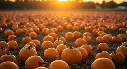 Fototapeta premium Pumpkin Field at Sunset