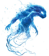 An isolated electric neon blue creature on white background, vector, png