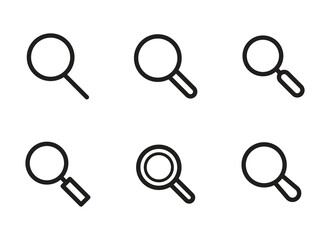 Magnifying glass search find icon set collection. Zoom line icon symbol. Vector Illustration.