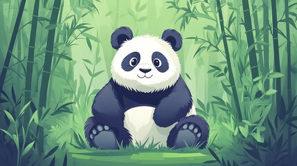 Naklejka premium Happy Panda Bamboo Forest.