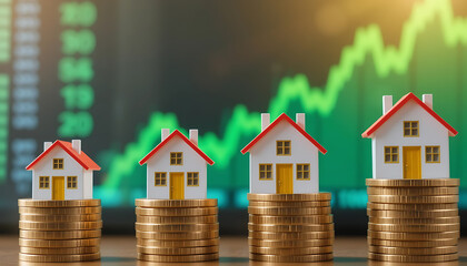 Real Estate Market Growth: House Prices Increasing on Stock Market Background