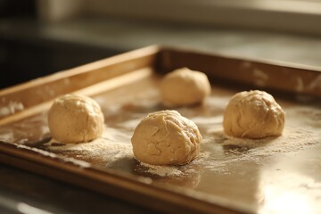 Making Homemade Dough Balls on a Baking Tray with Flour Dusting