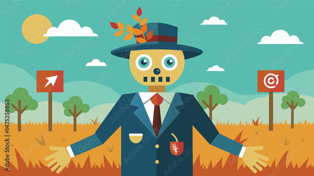 Aufkleber a scarecrow donning a suit of media logos and propaganda its strawstuffed head spewing fear into the