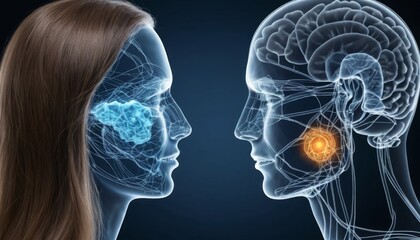 Human Connection and Communication Concept Represented Through Abstract Anatomy and Technology Illustrations