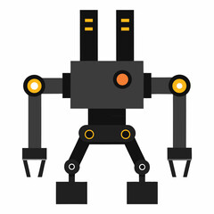 Black robotic hand machine vector on white background.