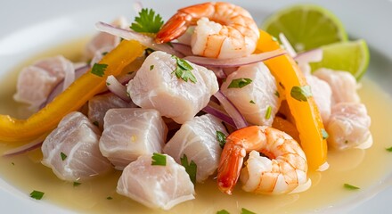 Ceviche with Fish Shrimp Lime and Pepper