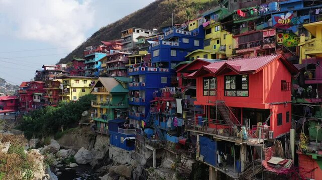 Colorful houses in Baguio Valley, Asia, Philippines, Ifugao, Luzon, towards Banaue, in summer on a sunny day.&nbsp;