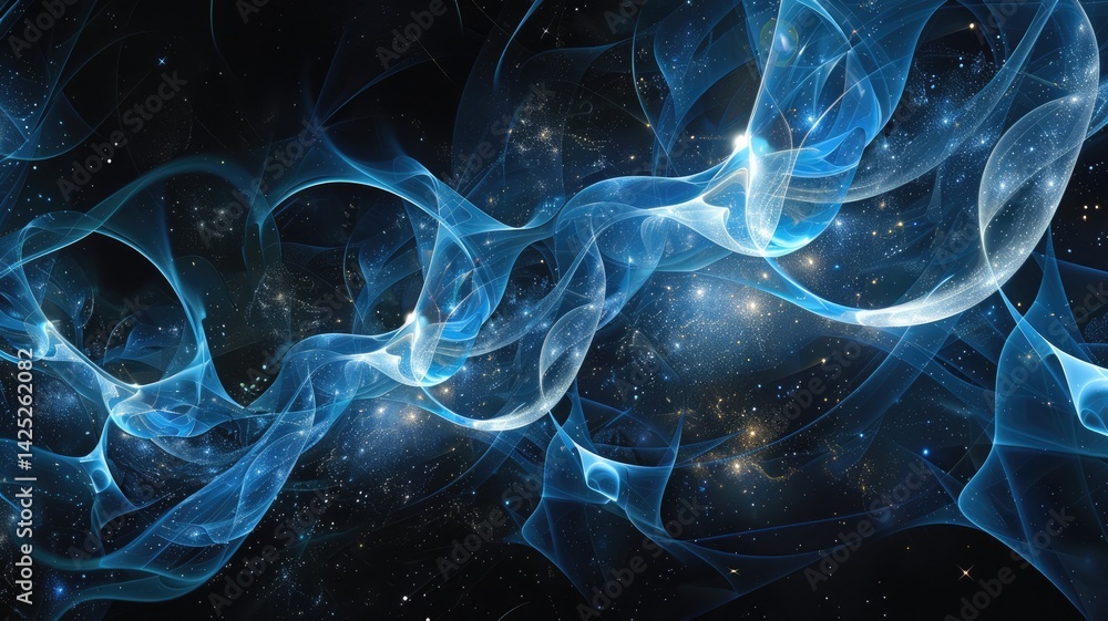 Poster a smooth of abstract representation of blue light waves and particles against on dark background in 