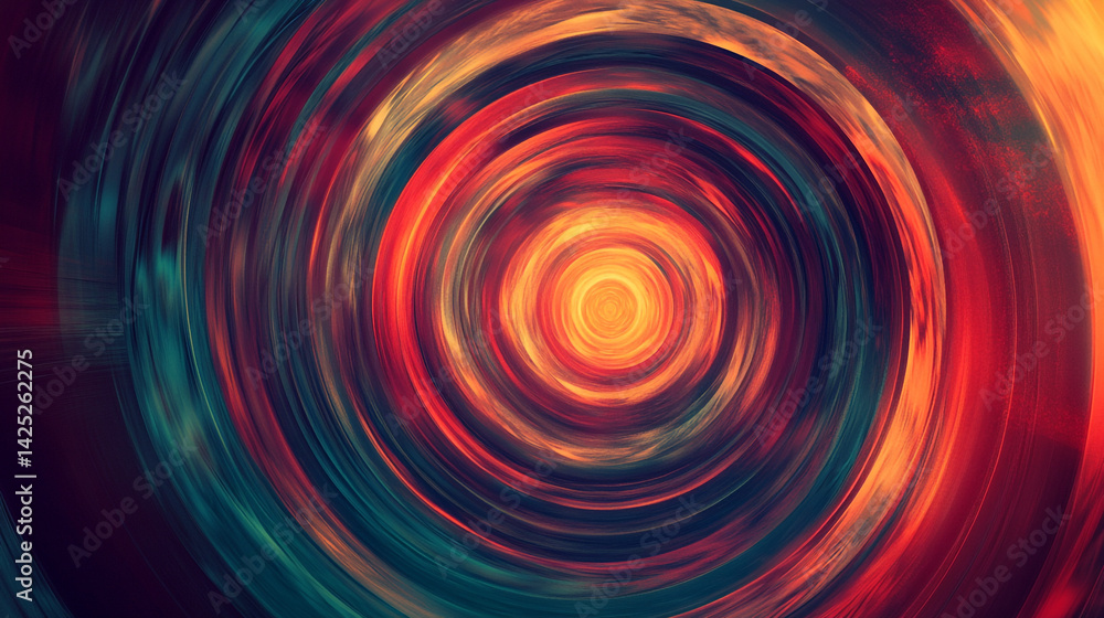 Poster dynamic radiating concentric lines creating a vivid colorful illusion in a swirling motion for abstr