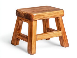Small Rustic Wooden Stool on White Background
