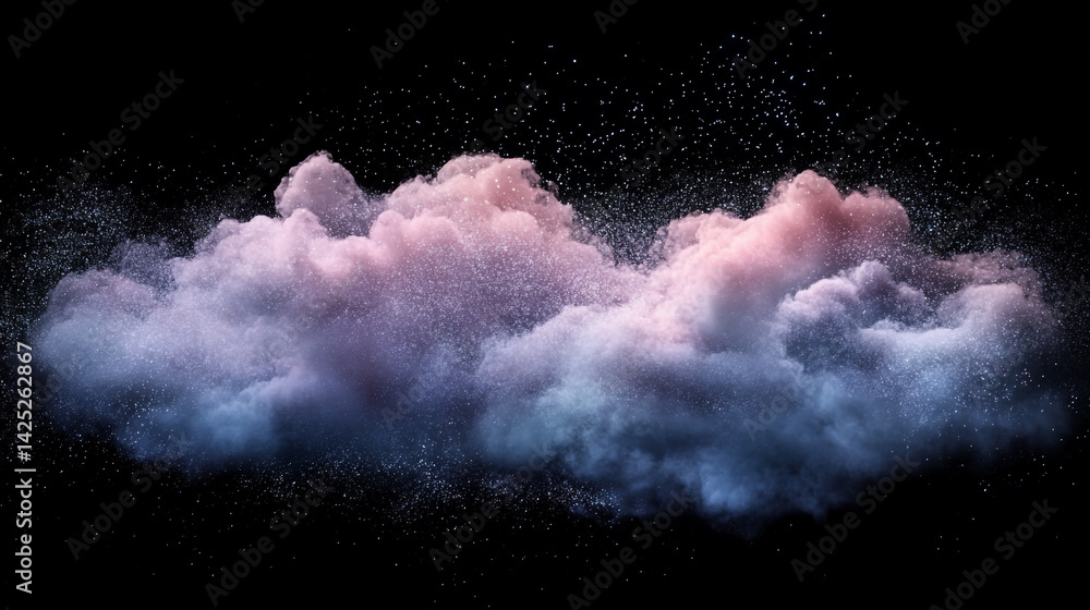 Poster soft glowing cloudscape in pastel hues with floating elements creating an ethereal atmosphere for tr
