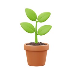 3D Cartoon Plant Sprout in Pot