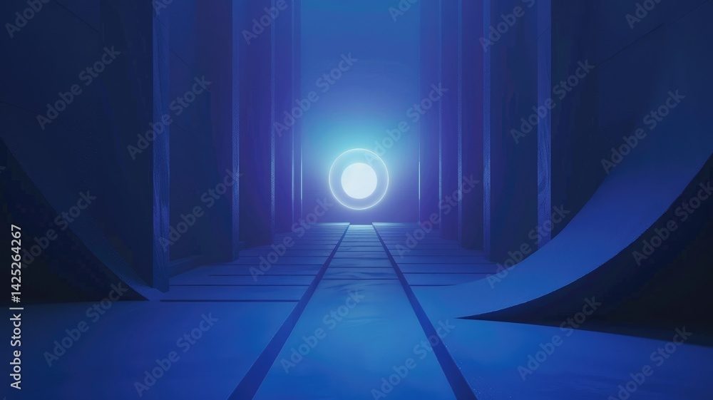 Poster glowing blue planet with orbiting rings on a dark starry background. abstract artwork of 3d renderin