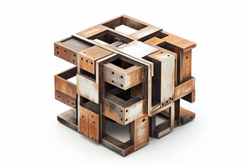 Abstract Rusty Metal Cube