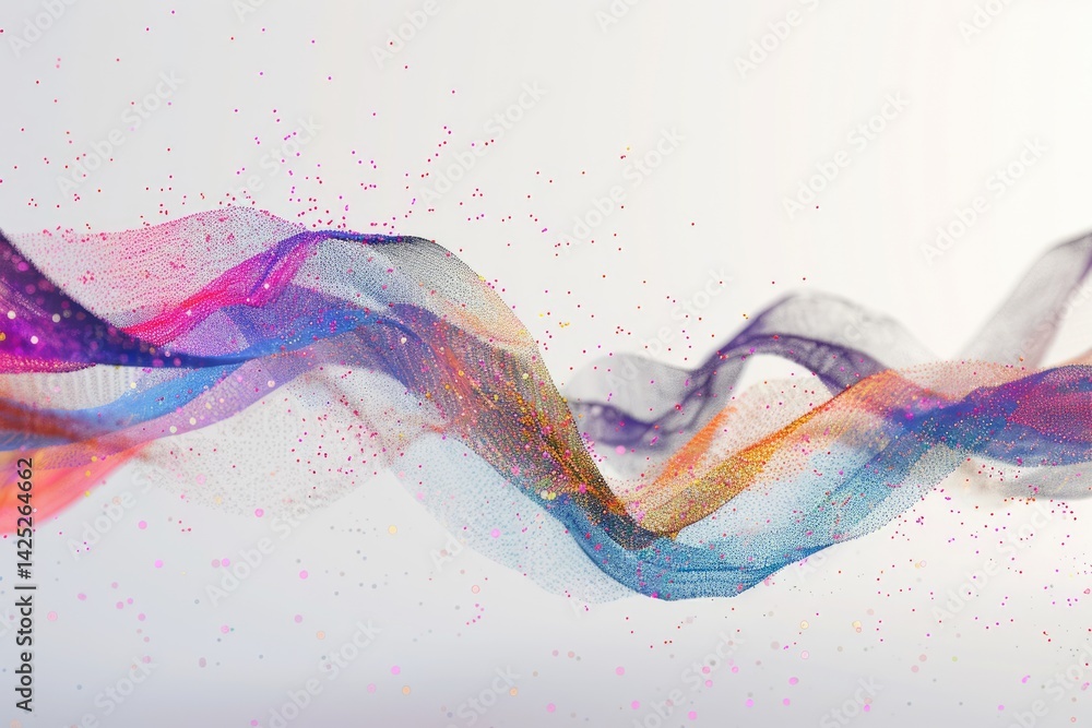 Poster flowing digital waves with glowing particles on a white background. abstract line art or digital wav
