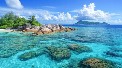Ocean Island Paradise. Tropical Seychelles Landscape with Turquoise Waters