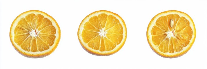 Fototapeta premium Oranges Isolated. Fresh Citrous Fruit Slices for Healthy and Juicy Snack on White Background