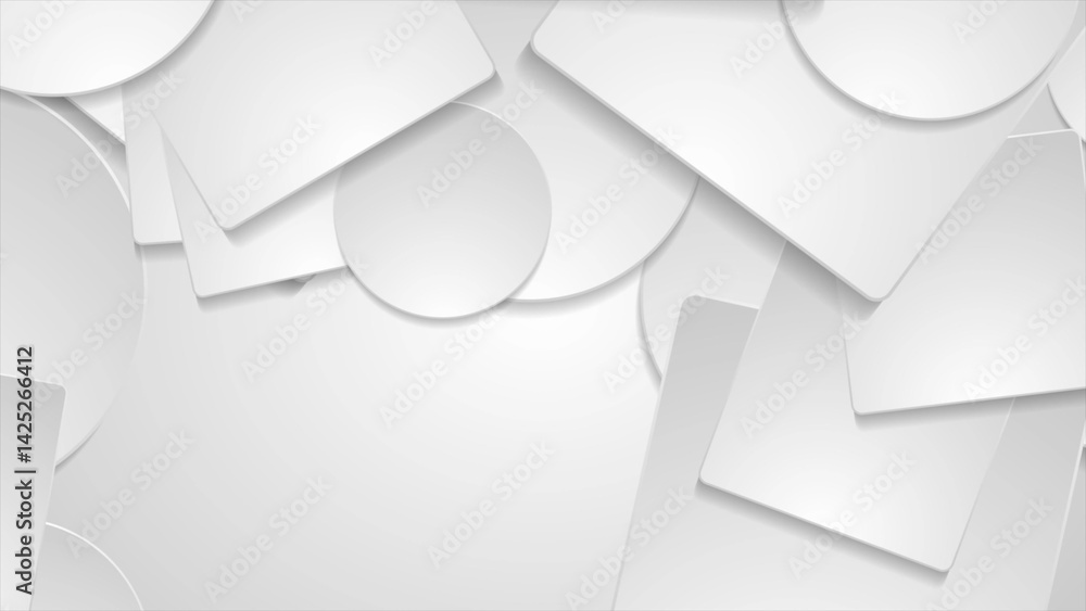 Poster Light grey minimal paper squares and circles abstract geometric background