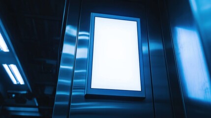 Blank digital display mounted on a modern elevator wall.