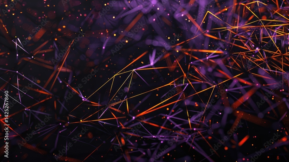 Poster purple waves with glowing particles on a dark background. digital art with fluid motion and depth. b