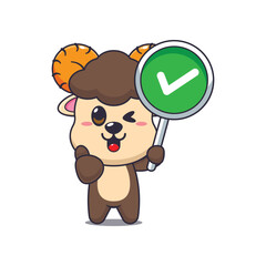 Cute ram cartoon vector illustration with correct sign