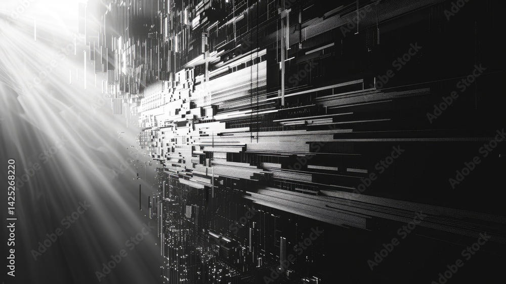 Poster abstract complex glitch with pixel effect in tech background use shading and glitches texture expres