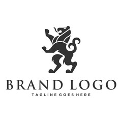 black minimalist standing lion logo