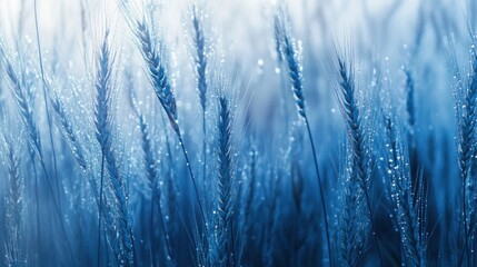 Obraz premium barley stalks glistening with morning dew in soft dawn light. 