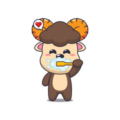 Fototapeta premium Cute ram cartoon vector illustration brushing teeth