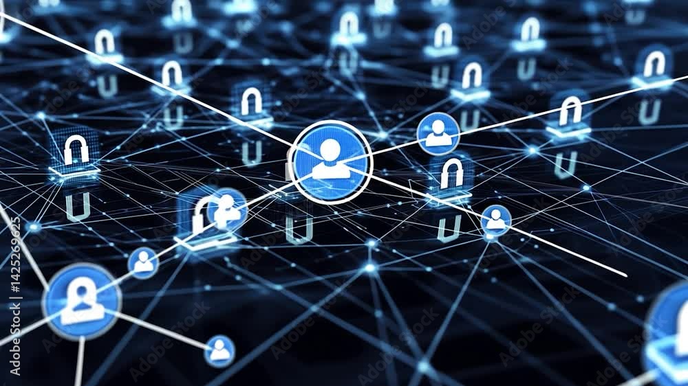 Poster Network security system with interconnected padlocks.