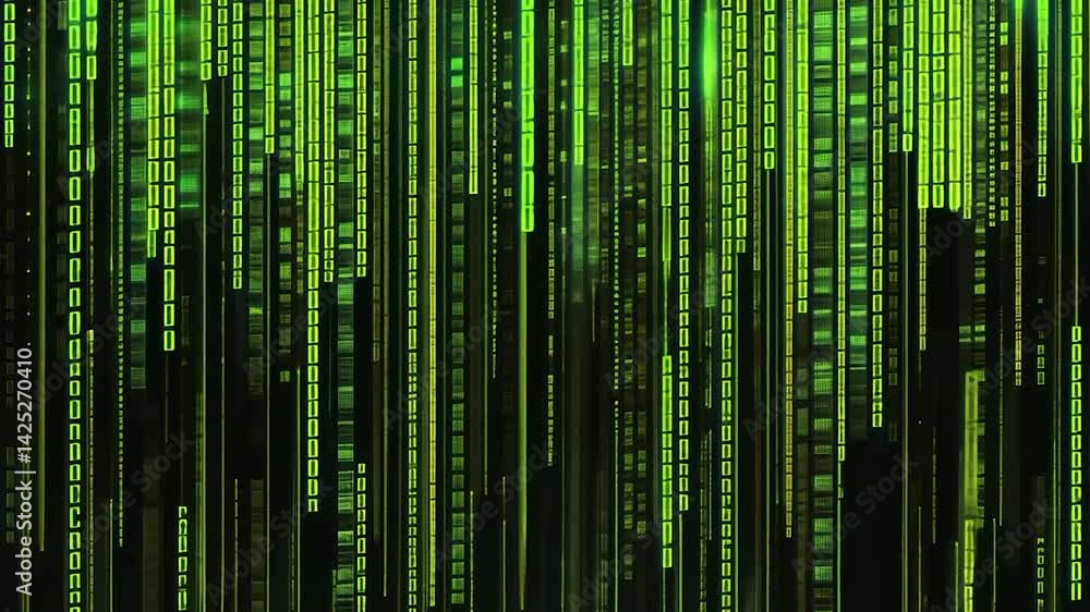 Poster Vertical columns of green binary code.