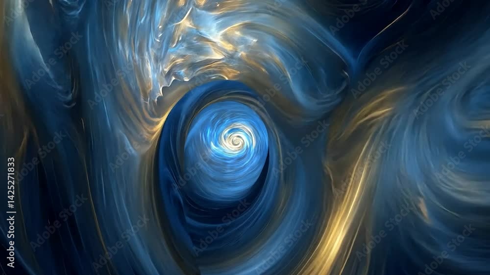 Poster abstract swirls of cosmic nebulae in deep blues and golds.