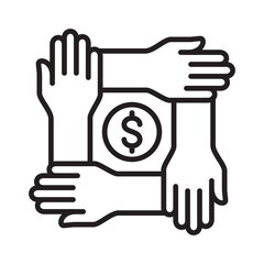 Obraz premium Charity and donation icon. Many Hands together giving money icon. Symbol of fundraising, solidarity, humanity, compassion, philanthropy, giving. Vector illustration