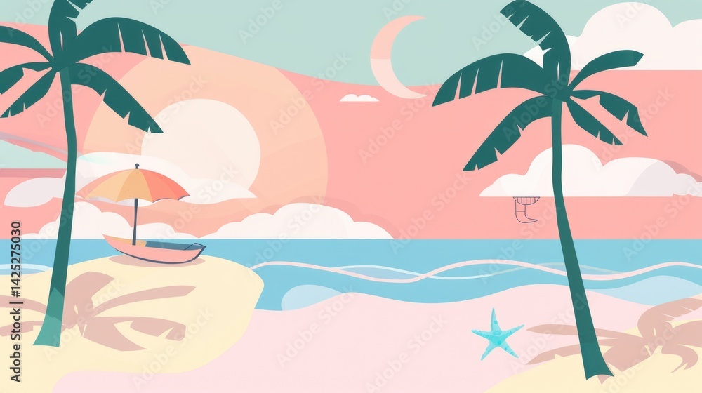 Poster pastel abstract shapes and patterns on a white background. background image of tropical leaves and g