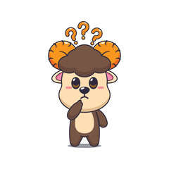 Cute ram cartoon vector illustration is confused