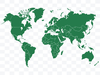 Flat green world map silhouette on transparent background, ideal for educational, environmental, and global awareness themes. High-quality vector for infographics, posters, or presentations. © Sk
