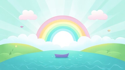 Pastel rainbow landscape, peaceful scene, serene view