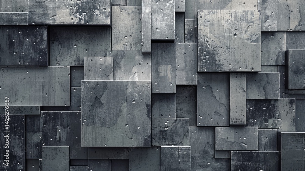 Poster abstract metallic geometric blocks in grey and gold. abstract artwork of 3d rendering art with geome