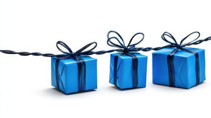 Three Small Blue Gift Boxes on White Background
