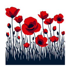 Patriotic poppy flowers in bold vector design, honoring sacrifice
