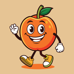 Groovy apple mascot. Funky retro character. cartoon apple, smiling, walking. Funny vintage trendy style character. Doodle Comic collection 