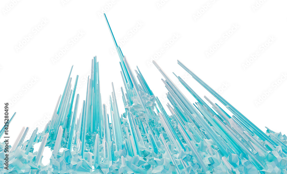 Fototapete jagged ice crystal cluster: high-contrast 3d illustration of sharp, pointed ice spikes. use as a uni