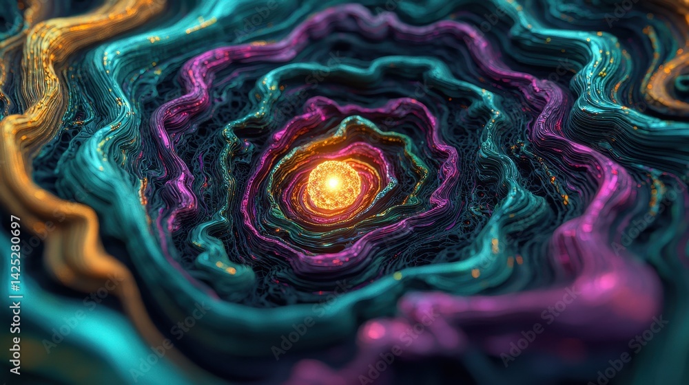 Poster colorful abstract swirling patterns creating a vibrant cosmic scene