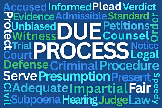 Due Process Word Cloud on Blue Background