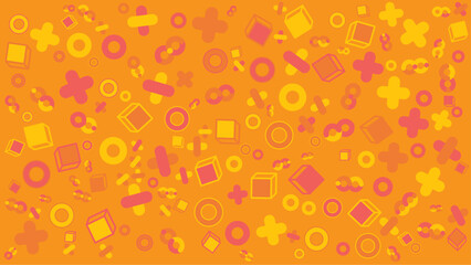 Pattern of yellow and pink shapes on an orange background. Suitable for vibrant wallpaper, modern design projects, and cheerful marketing materials.
